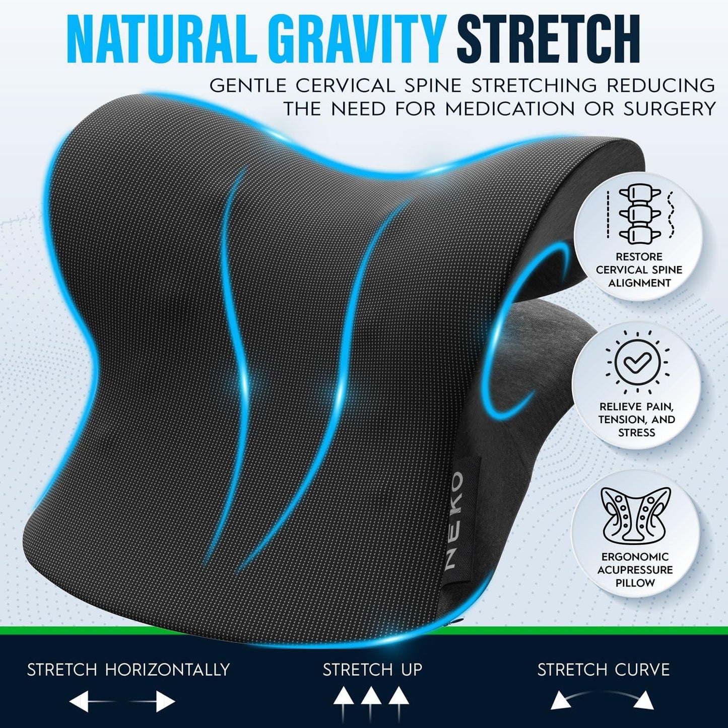 Neck Stretcher | Chiropractic Back & Shoulder Relaxer, Cervical Traction Device & Spinal Alignment Pillow for Pain Relief